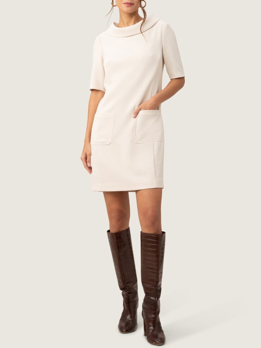 Trina Turk 'Maleko' Folded Boatneck Mini Shift Dress, Cream